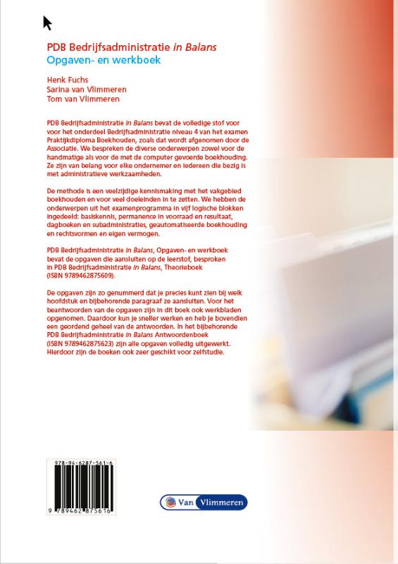 Achterkant van PDB Bedrijfsadministratie in Balans niveau 4 - opgaven/werkboek