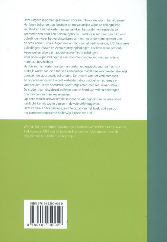 Achterkant van Verbintenissenrecht & ondernemingsrecht