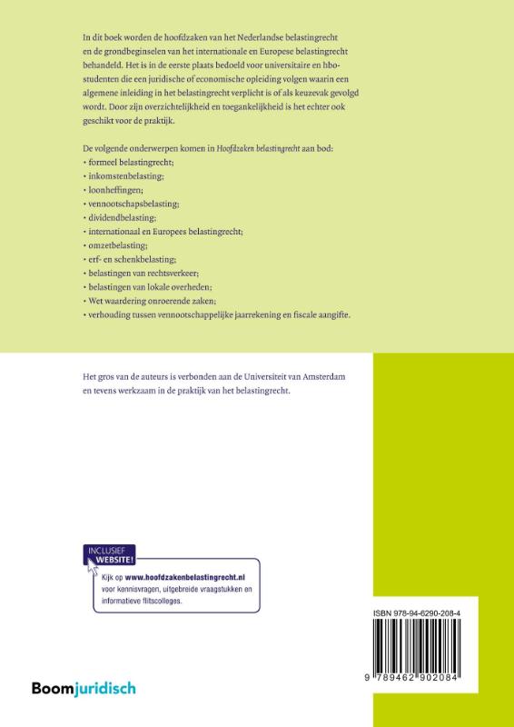 Achterkant van Hoofdzaken belastingrecht