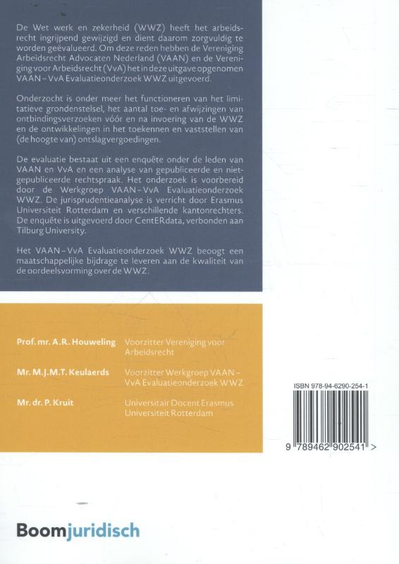 Achterkant van VAAN – VvA Evaluatieonderzoek WWZ 2016
