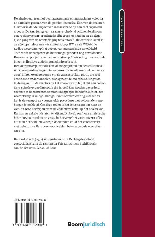 Achterkant van Het voorontwerp Afwikkeling massaschade in een collectieve actie uitgebalanceerd
