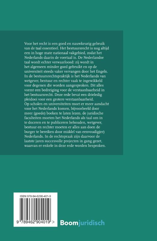Achterkant van De taal van het bestuursrecht