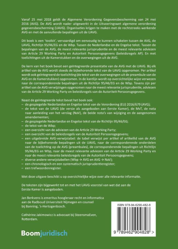 Achterkant van Tekstuitgave Privacyverordening & UAVG