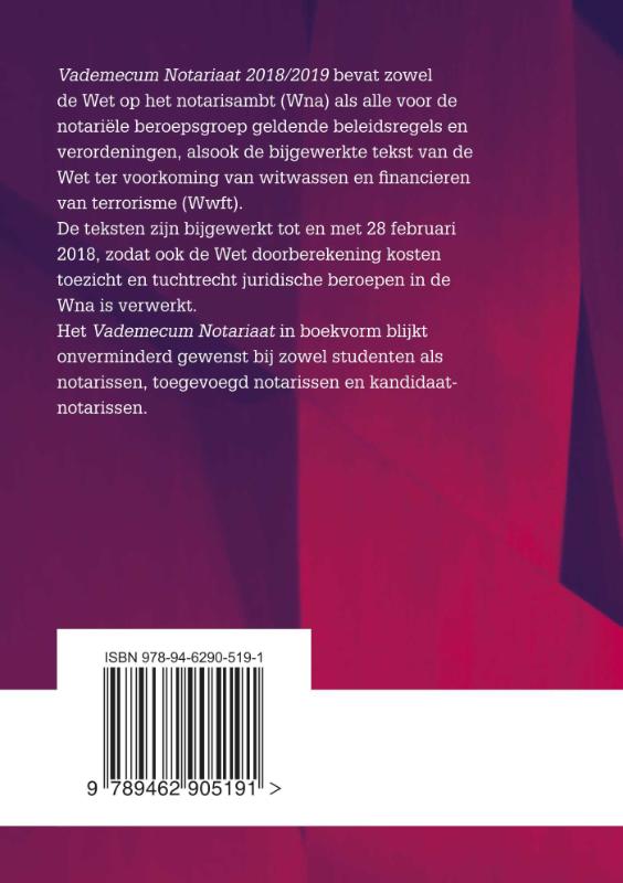 Achterkant van Vademecum Notariaat 2018/2019