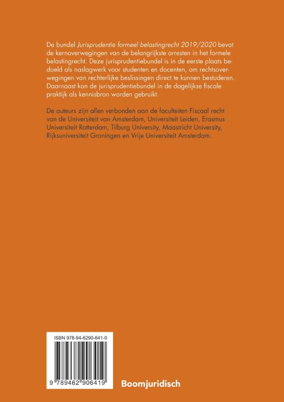 Achterkant van Jurisprudentie formeel belastingrecht 2019/2020