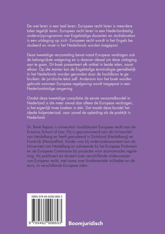Achterkant van EU Law - Treaties and Legislation / Europees Recht - Verdragen en Wetgeving