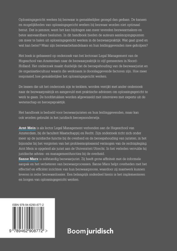 Achterkant van Handboek oplossingsgericht werken bij bezwaar