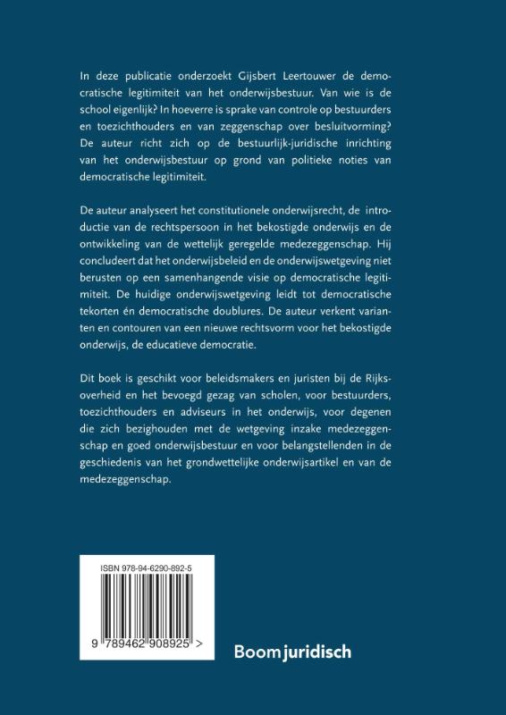 Achterkant van Democratische legitimiteit in het onderwijsbestuur