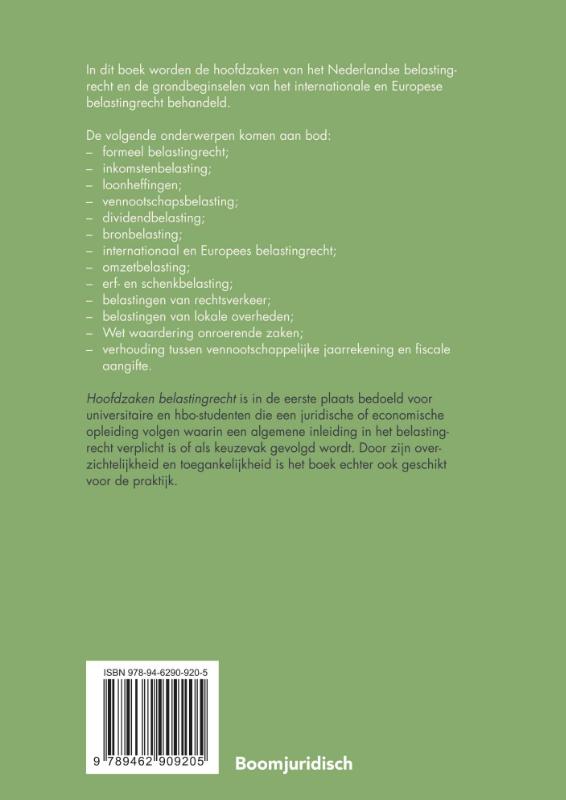 Achterkant van Hoofdzaken belastingrecht