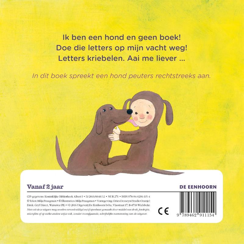 Achterkant van Ik ben geen boek, ik ben een hond