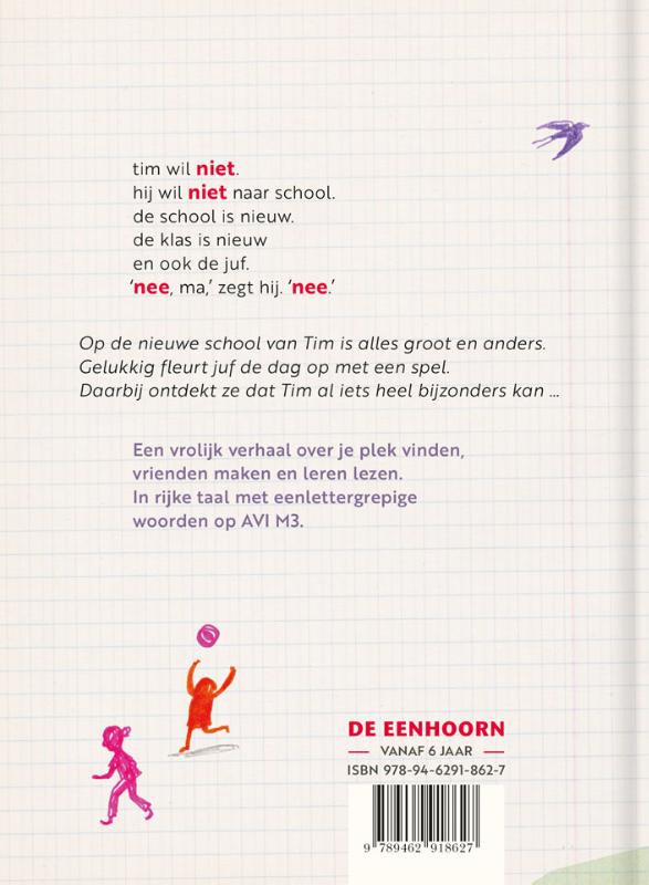 Achterkant van Ik wil niet naar school