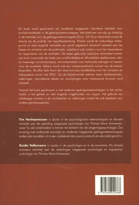 Achterkant van Inductieve statistiek voor de gedragswetenschappen