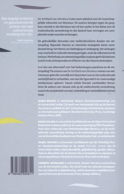 Achterkant van De lichtheid van literatuur