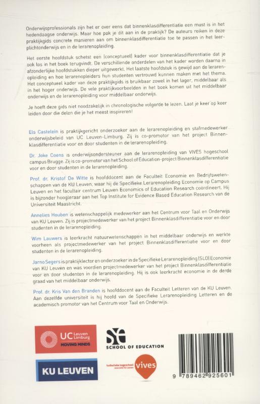 Achterkant van Binnenklasdifferentiatie, een beroepshouding, geen recept