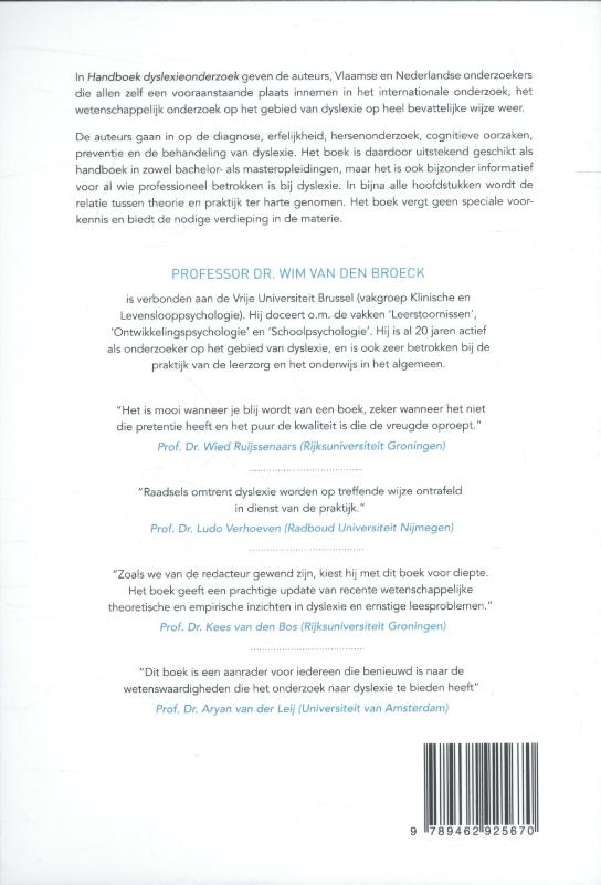Achterkant van Handboek dyslexieonderzoek