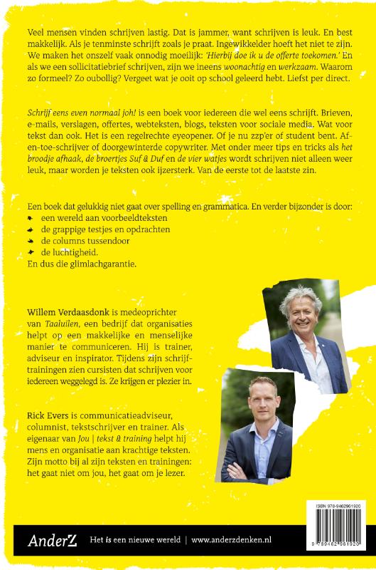 Achterkant van Schrijf eens even normaal, joh!