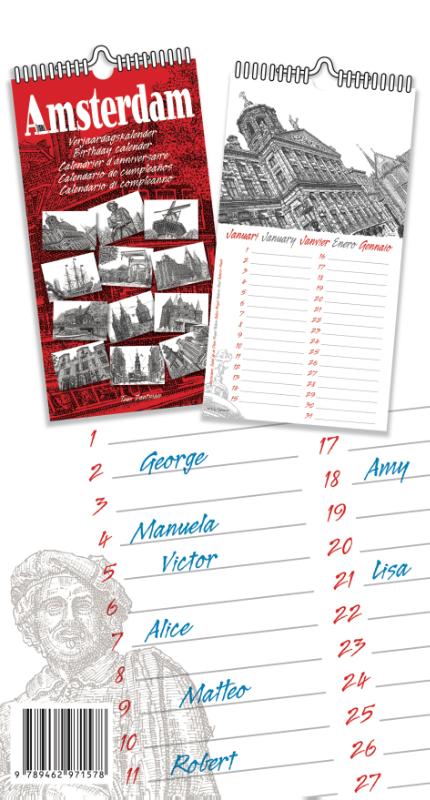 Achterkant van Amsterdam verjaardagskalender