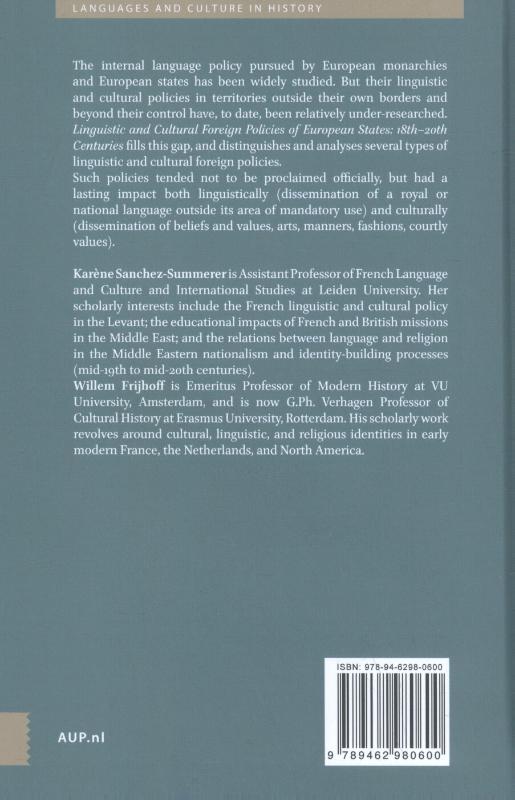 Achterkant van Linguistic and cultural foreign policies of european states