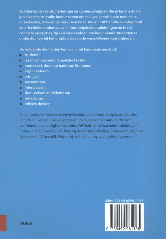 Achterkant van Academische vaardigheden voor interdisciplinaire studies