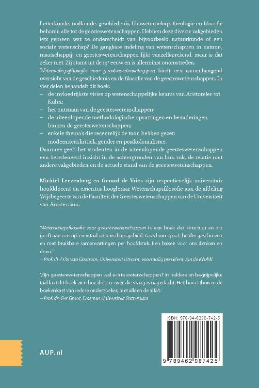 Achterkant van Wetenschapsfilosofie voor geesteswetenschappen