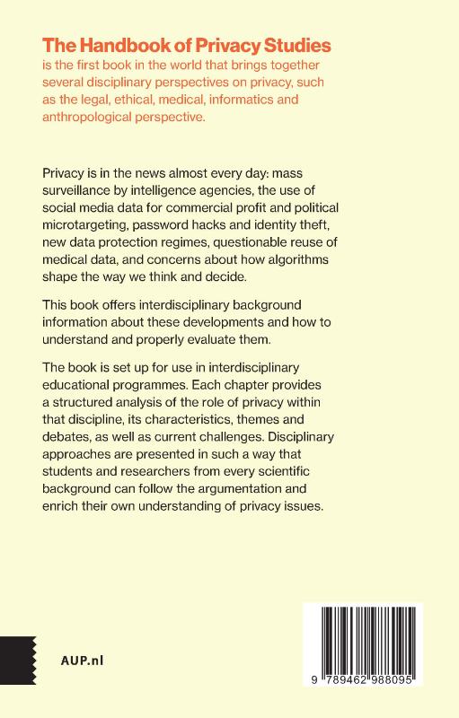 Achterkant van The Handbook of Privacy Studies