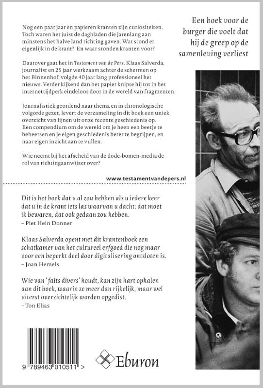 Achterkant van Testament van de pers