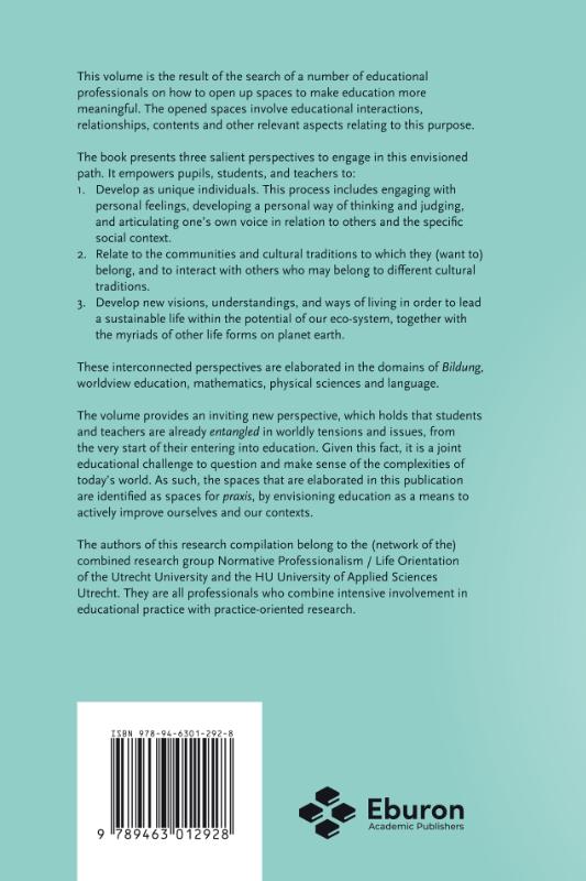 Achterkant van Opening up spaces for meaningful engagement in educational praxis