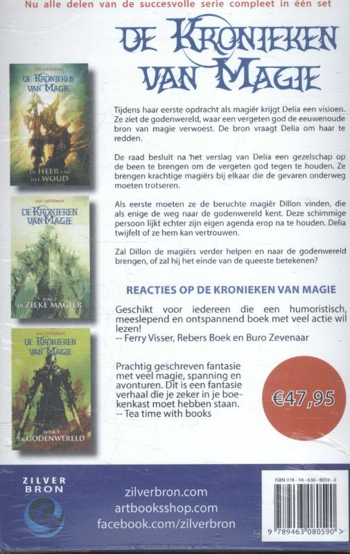 Achterkant van De kronieken van magie trilogie compleet