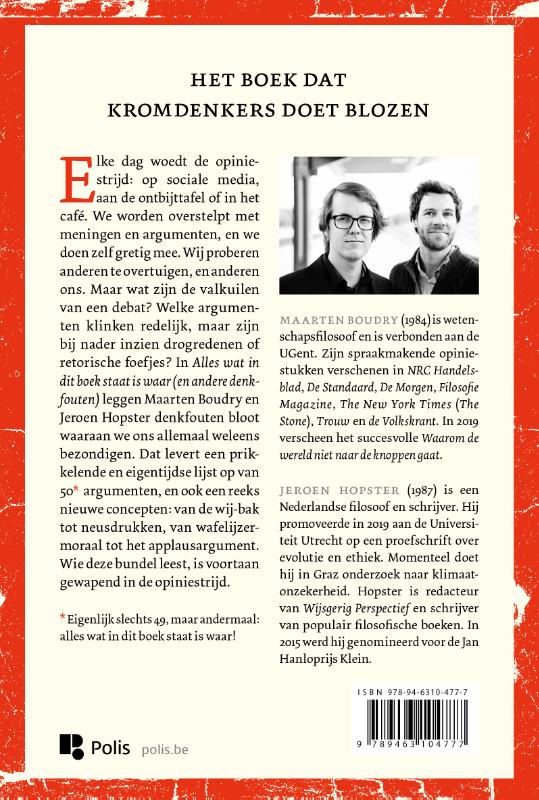 Achterkant van Alles wat in dit boek staat is waar (en andere denkfouten)