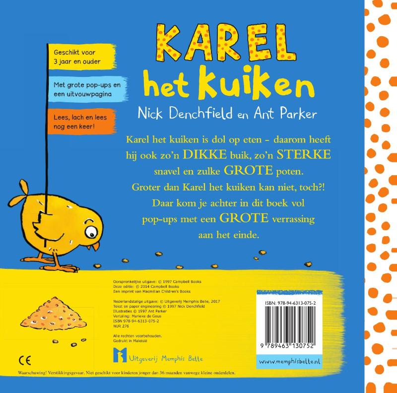 Achterkant van Karel het kuiken