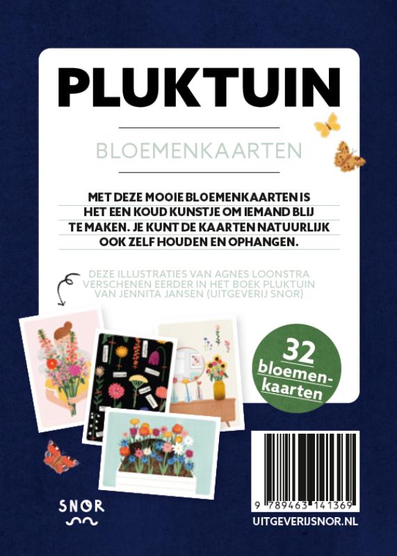Achterkant van Pluktuin, 32 bloemenkaarten