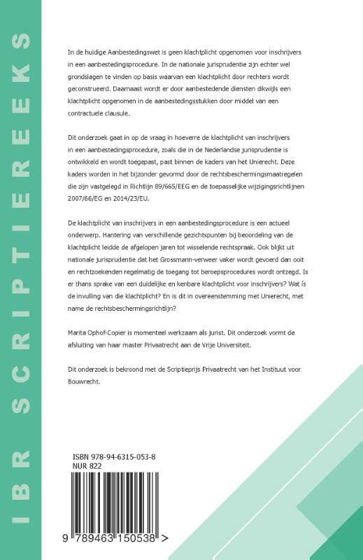 Achterkant van De klachtplicht van inschrijvers in een aanbestedingsprocedure en de kaders van het Unierecht