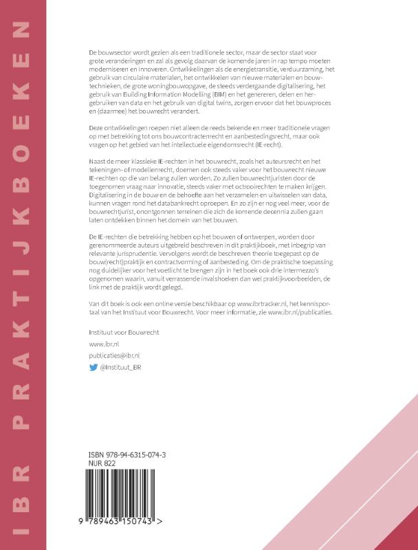 Achterkant van Praktijkboek Intellectuele Eigendomsrechten in het bouwrecht