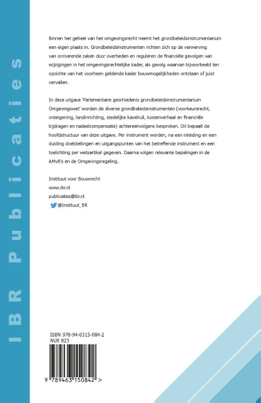 Achterkant van Parlementaire geschiedenis ­grondbeleidsinstrumentarium ­Omgevingswet