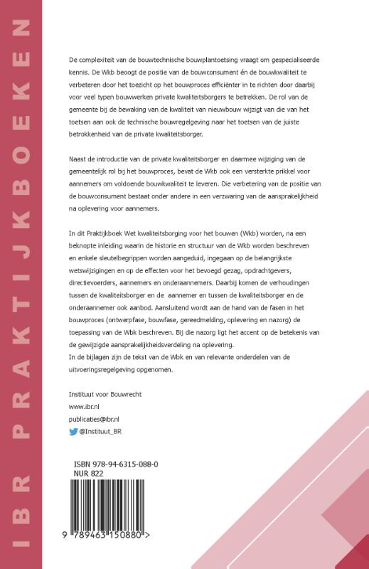 Achterkant van Praktijkboek Wet ­kwaliteitsborging voor het bouwen (Wkb)