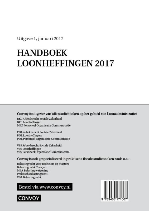 Achterkant van Handboek Loonheffingen 2017
