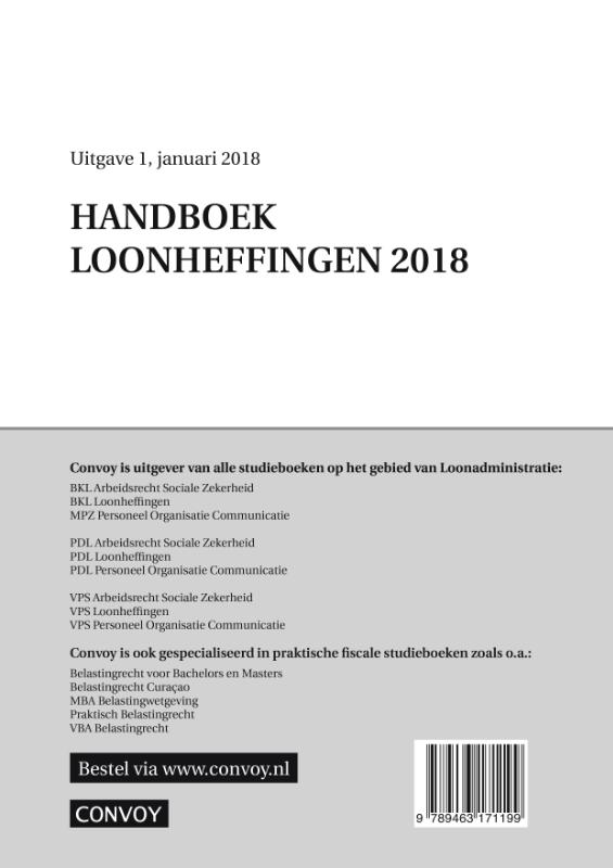 Achterkant van Handboek Loonheffingen 2018
