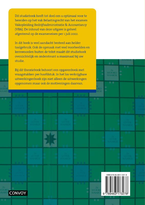 Achterkant van VBA Belastingrecht met resultaat boek Theorieboek 2022-2023