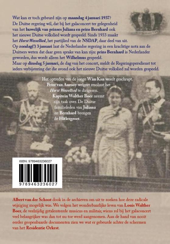 Achterkant van Kapitein Walther Boer en het galaconcert