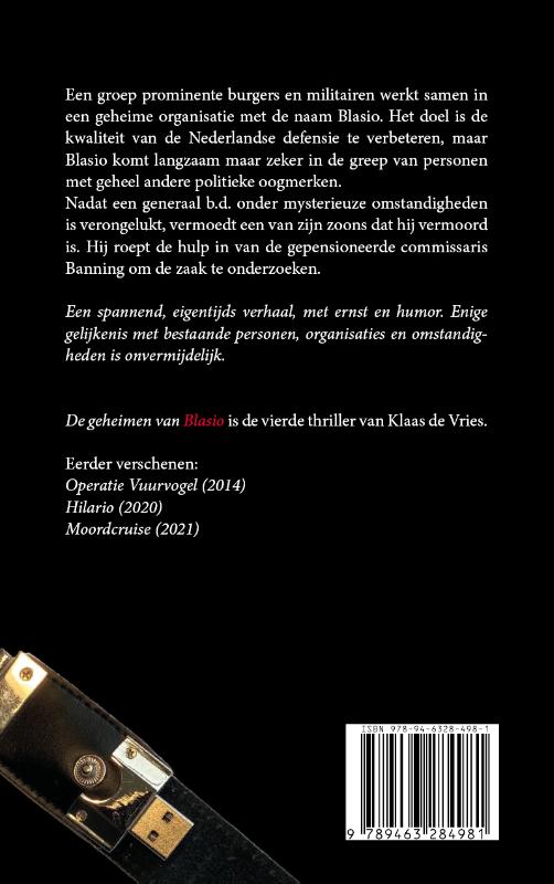 Achterkant van De geheimen van Blasio