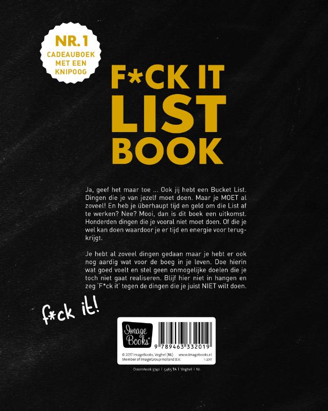 Achterkant van F*CK-it list book