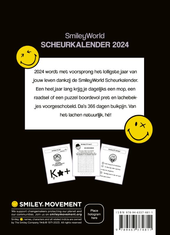 Achterkant van Smiley Scheurkalender 2024