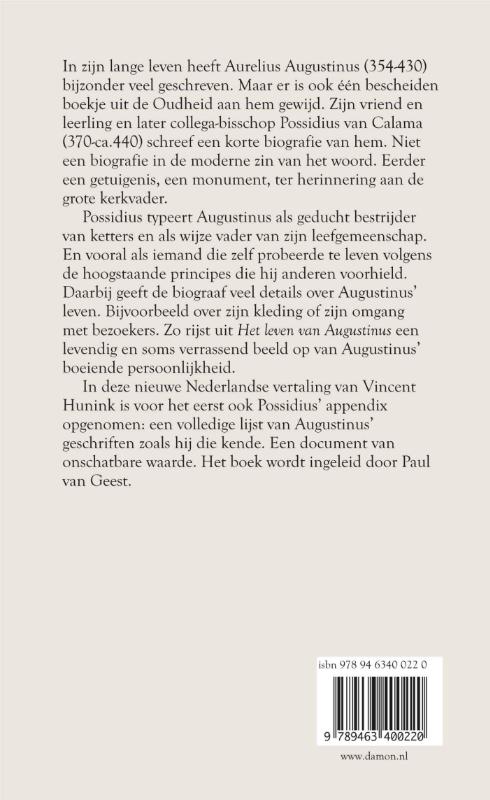 Achterkant van Possidius, het leven van Augustinus