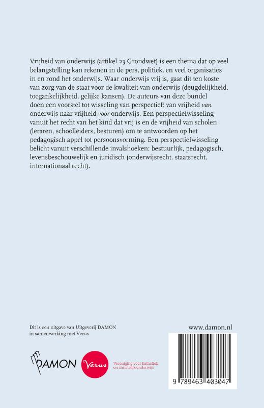 Achterkant van Vrijheid voor onderwijs