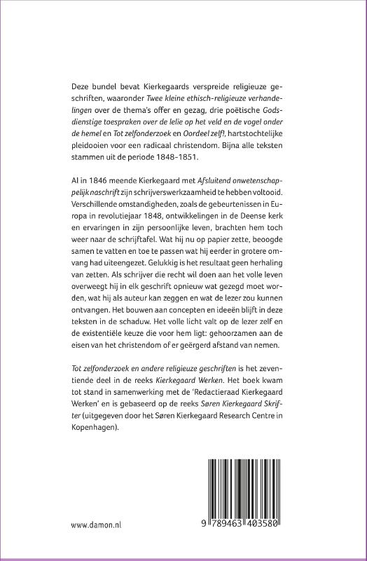Achterkant van Tot zelfonderzoek en andere religieuze geschriften
