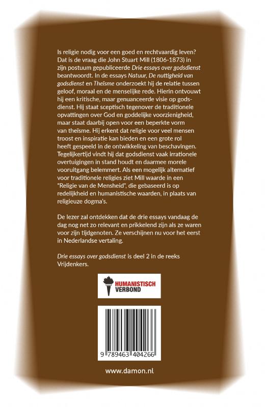 Achterkant van Drie essays over godsdienst