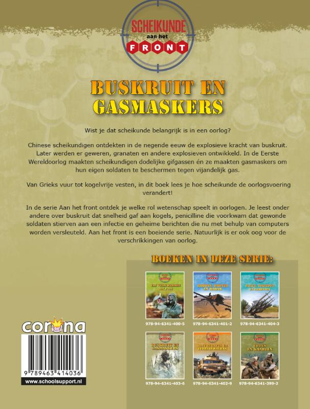 Achterkant van Buskruit en gasmaskers