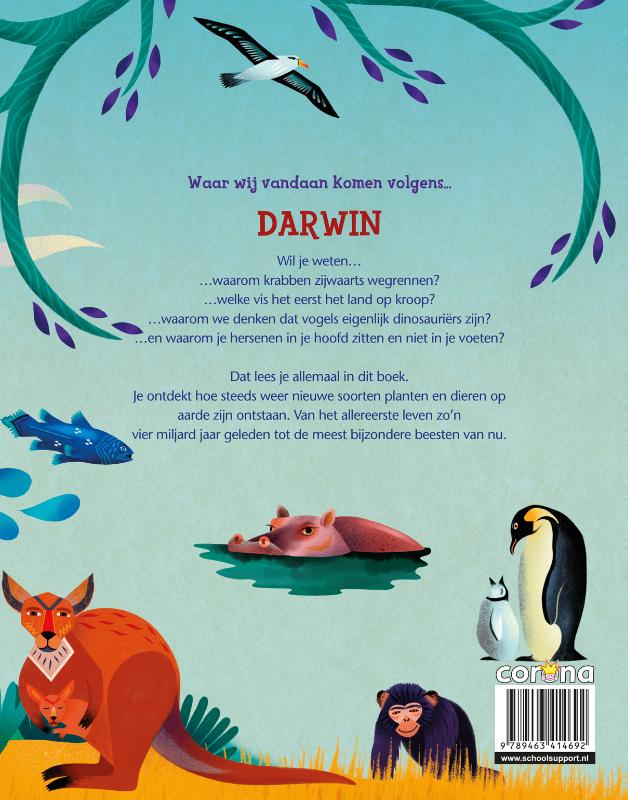 Achterkant van Waar wij vandaan komen volgens... Darwin