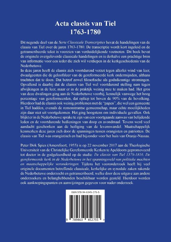 Achterkant van Acta classis van Tiel 1763-1780