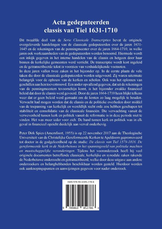 Achterkant van Acta gedeputeerden classis van Tiel 1631-1710
